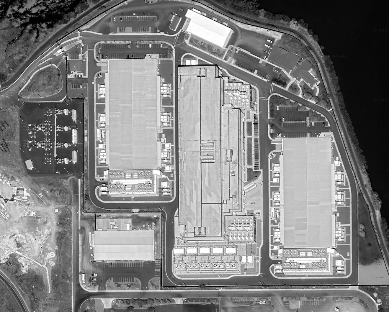 Satellite image of Google Data Center in The Dalles, Oregon